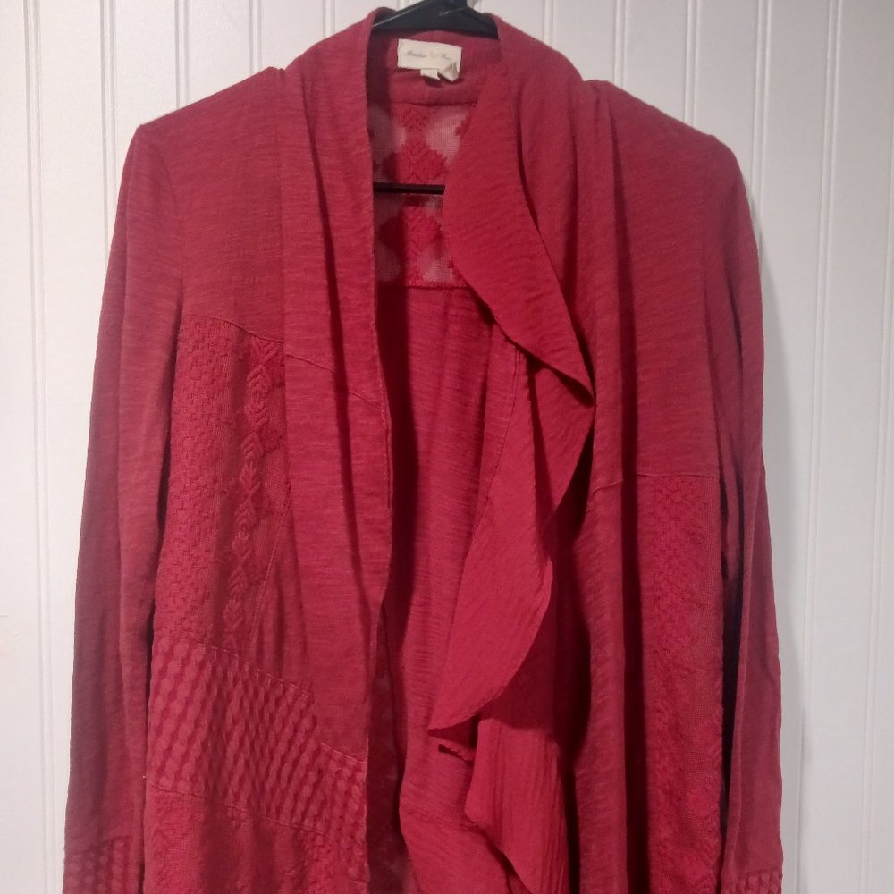 Anthropologie Meadow Rue Medium Open Front Cardigan Red Lace